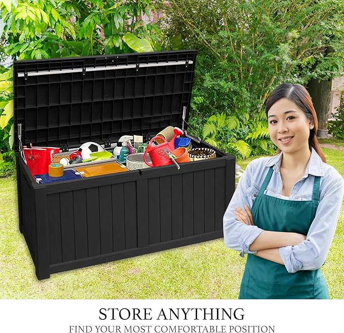 Heavy Duty Storage Box,180 Gallon Black Outdoor Storage Box is Made of Resin for Outdoor, Patio or Indoor Use.