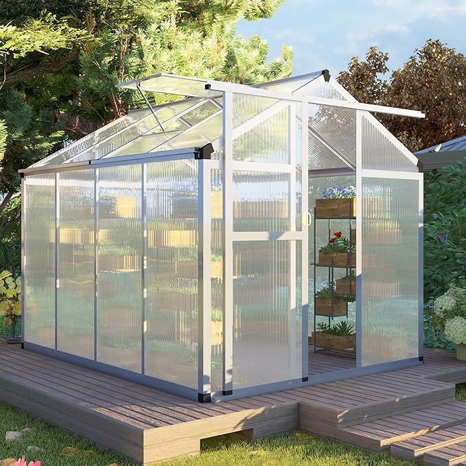 CQZY 6x8 FT Greenhouse for Outdoors,Walk-in Greenhouse for Outside,Silver