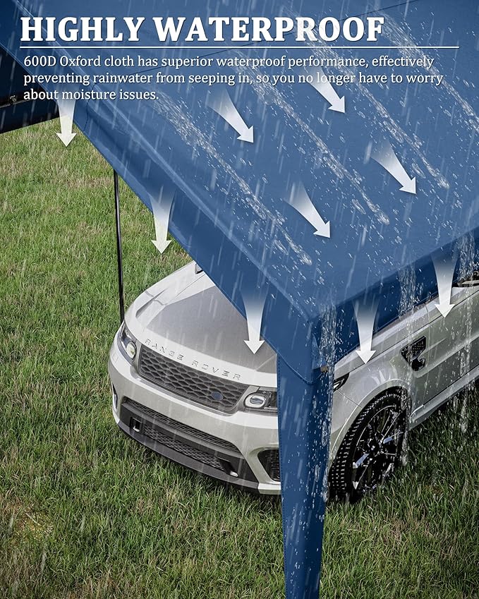 10 X 20 Ft Canopy Replacement Cover Heavy Duty Waterproof UV & Tear Resistant Car Tarp Canopy Tent Garage Top Shelter Oxford Cover with Ball Bungees (Frame is Not Included)