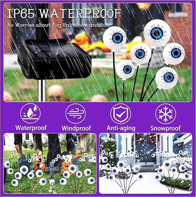 Kohlrabi 4 Pack 24 LED Solar Scary Eyeball Swaying Lights, Solar Firefly Lights Waterproof for Outdoor Garden Yard Lawn Party Flower Bed Decor