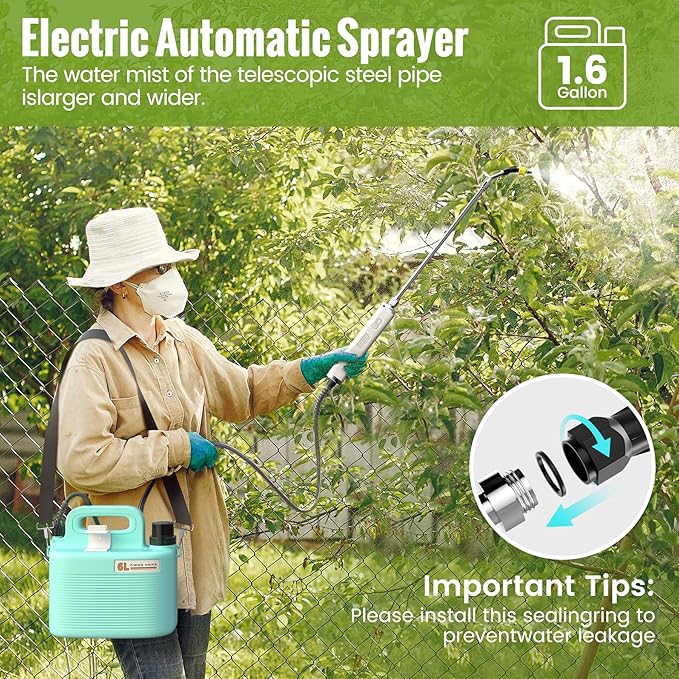 Sprayers in Lawn and Garden - 1.8 Gallon Battery Powered Sprayer with Pump, Telescopic Wand,Water Hose Nozzle - Portable Yard Sprayer for Weed Control, Fertilizing, Watering