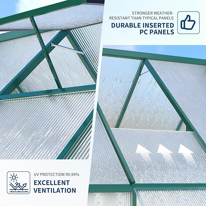 8'X14' Aluminum-Framed Polycarbonate Greenhouse, Heavy Duty Polycarbonate Greenhouse with Quick Setup Structure and Roof Vent, Large Enhanced Aluminum Greenhouses Kit for Outdoors