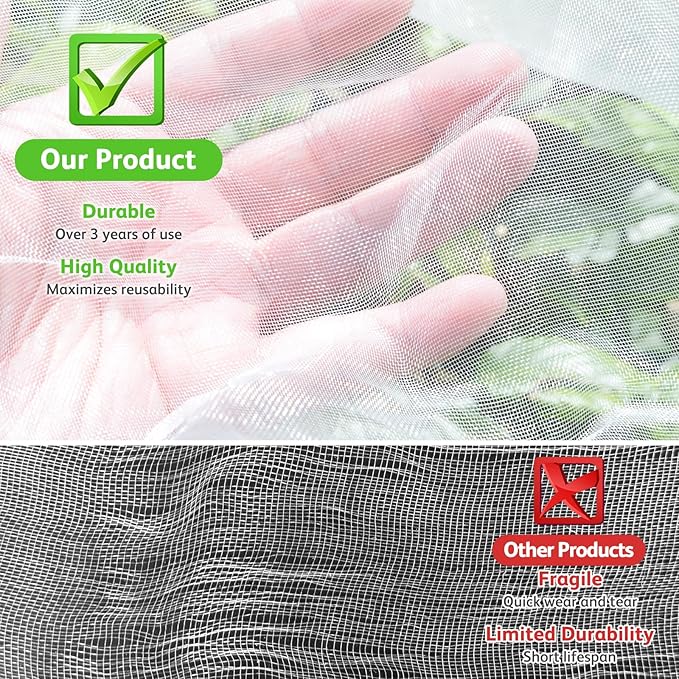 JOJOLEE Garden Blueberry Bush Netting Cover, 4Pcs 4.9 x 3.1FT Insect Bird Nettings with Zipper and Drawstring, Protective Plant Cover Mesh Net Bags for Fruit Trees, Tomatoes, Flowers