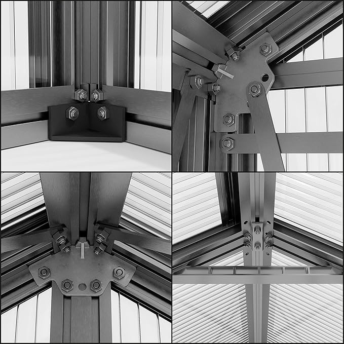 Greenhouse Topas 5 Aluminum Frame 7.4 x 10.6 ft Approx. 6 mm Polycarbonate Panels - with Bonus Base Frame and Automatic Vent Opener