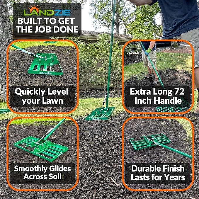 Landzie AeroLeveler - The Lawn Leveling Rake That Never Flips - Patented inch Wide Pneumatic Lawn Level for Yard, Dirt, Soil, Sand, Provides Stability and Control (Pneumatic 24" Leveling rake)