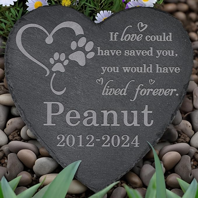 Pet Memorial Stone Pet Garden Statue - Pet Memorial Gifts - Pet Tombstone - Pet Loss Gift - Loss of Pet Stone - Heart