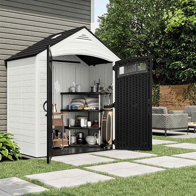 Suncast Vista 7' x 4' Outdoor Storage Shed with Pad-Lockable Double Doors and IllumiVent System, All-Weather Shed for Yard Storage, Brown, Made in The USA