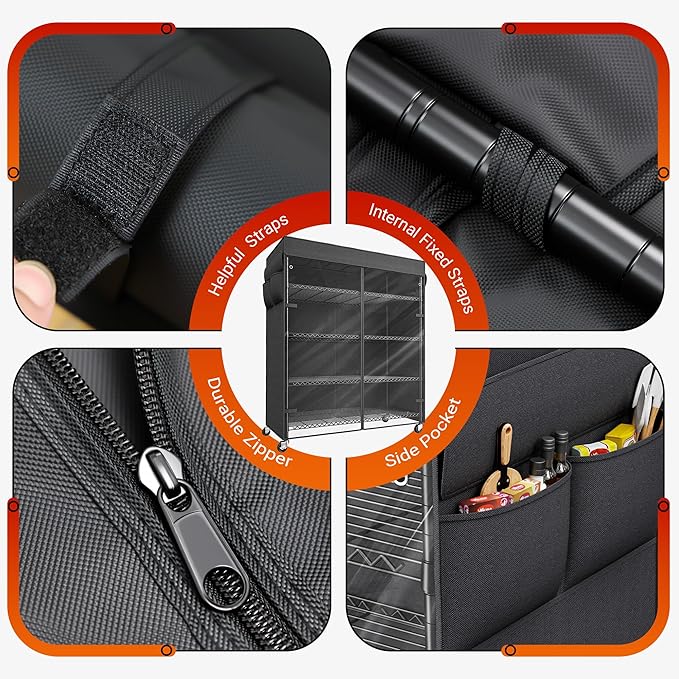 REIBII 45''W Storage Shelves Waterproof Metal Shelving Cover Dustproof Wire Shelving Unit Covers Garage Storage Rack Wire Shelf for Kitchen Pantry Office College, 45Wx17.72Dx72.83H