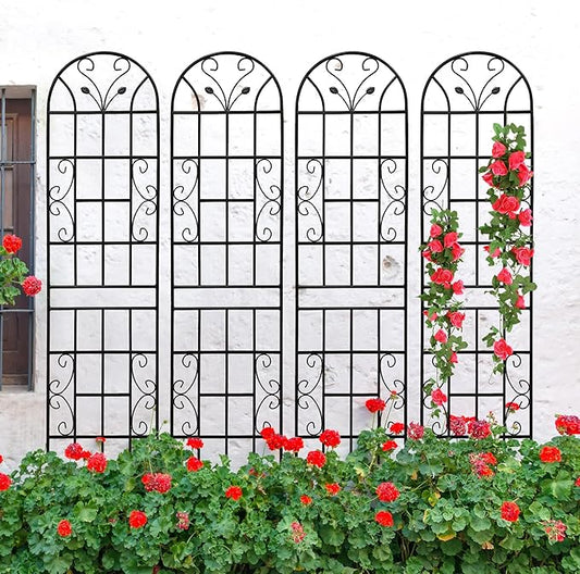 4 Pack Metal Garden Trellis for Climbing Plant Rose Stand, Black Outdoor 86.7'' Tall Flower Support Iron Garden Fence, Black-86.7" H