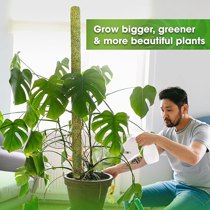 DUSPRO 59’’ Large Green Mesh Moss Pole Monstera Plant Support, Tall Plant Stakes, Moss Pole for Plants Monstera, Garden Pole, Moisture Stick for Plants (1pc., 59''), Natural