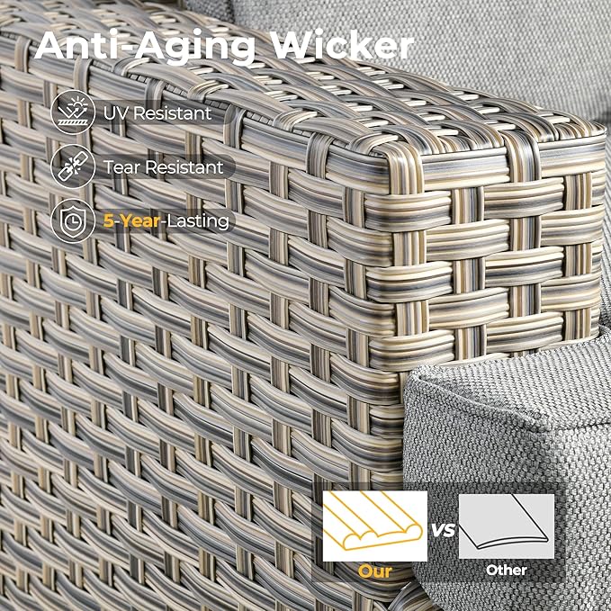 HOOOWOOO Outdoor Sectional Patio Furniture Set,7 Pieces Wicker Conversation Sets,Extra Deep Out Door Sofa Outside Furniture Couch with Ottoman,Charcoal Gray