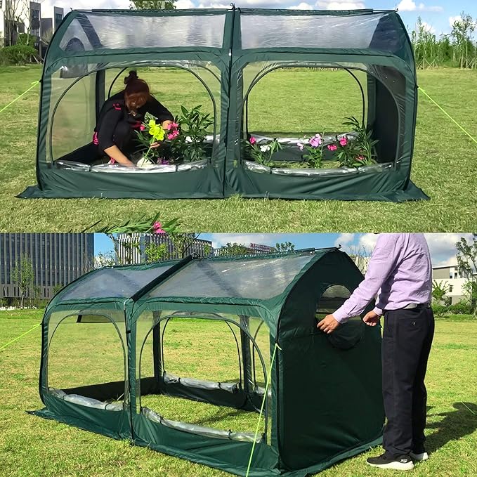 porayhut Pop Up Greenhouse Cover Flower House Mini Gardening Plant Flower Sunshine Room Room,Backyard PVC Greenhouse Cover for Cold Frost Protector Gardening Plants (Tunnel Grennhouse)