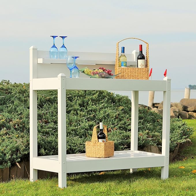 DuraTrel Greenfield PVC Vinyl Indoor Outdoor Table Potting Bench Station with Shelf for Plant Accessories & Gardening Supplies Storage, White