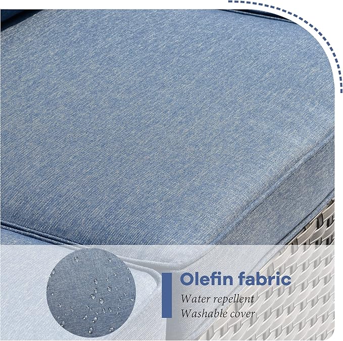 HOOOWOOO 10 Piece Patio Sectional Furniture Set with Swivel Rocking Chairs,Modern Wicker Outdoor Conversation Sofa Sets,Weather Resistant Modular L Shaped Outside Couch Set(Denime Blue)