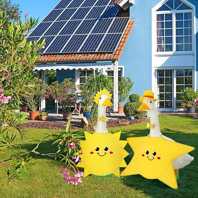 Frienda 2 Set Sun and Star Porch Goose Outfit Clothes for 23" High Cement or Plastic Goose, Sun and Star Yard Cement Geese Duck Clothes Costume for Fall Halloween Outdoor Garden Yard Patio Decor