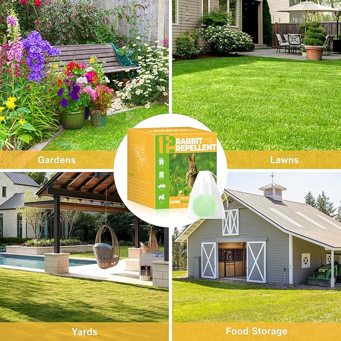 Rabbit Repellent Balls – 12 Pack Natural Deer and Rabbit Repellent for Garden and Yard, Long-Lasting Outdoor Rabbit Deterrent, Safe for Pets and Kids, Plant-Based