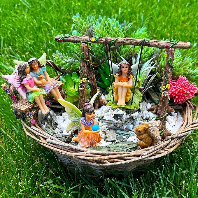 Mood Lab Fairy Garden - Accessories Kit with Miniature Figurines - Swing Set of 6 pcs - for Outdoor or House Decor