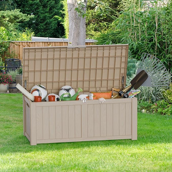 150GAL Brown Large - Capacity Outdoor Deck Box with Lock Hole - Waterproof, SGS - Certified UV Resistance, Ideal for Storing Multiple Patio Furniture Sets and Seasonal Decor, Hassle - Free Setup