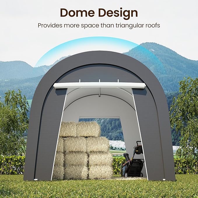Carport, 10'x15' Outdoor Round Portable Garage with 2 Roll up Doors, Heavy Duty Storage Shelter Car Canopy Party Tent, Dark Gray