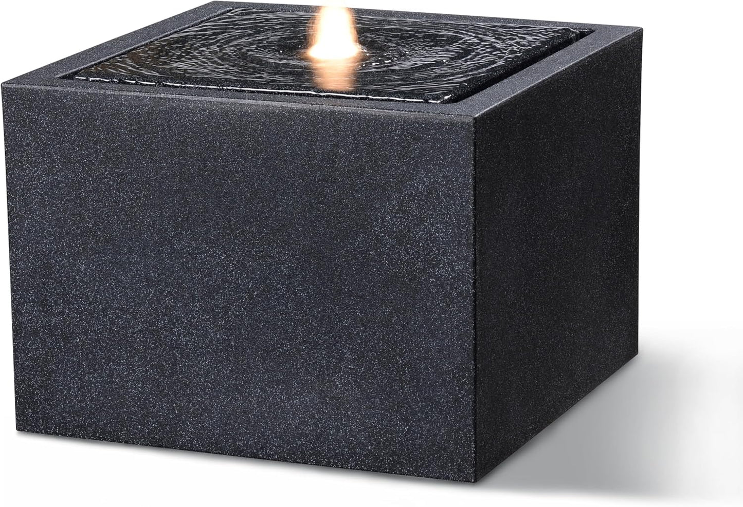 12.79” H Outdoor Water Fountain Made with Eco-Friendly Recyclable Materials, Polyethylene Square Bubbler Outdoor Fountain, Garden Decor with LED Light for Patio, Porch, Backyard