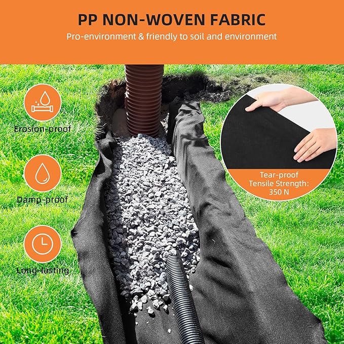 Geotextile Landscape Fabric 3ft x 300ft | 6oz PP Non-Woven Weed Barrier | 350N Tensile Strength & 440N Load Capacity for Driveway Stabilization, French Drains, Erosion Contro