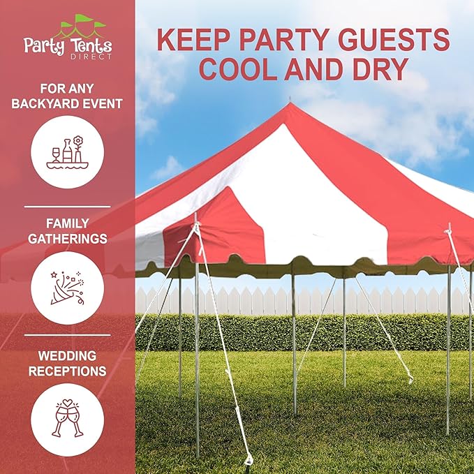 Party Tents Direct 20'x 20' Weekender Canopy Pole Tent with Sidewalls - Easy Up Canopy Tent with 80 Person Capacity - Outdoor Canopies for Parties, Weddings, and Events (Red/White)