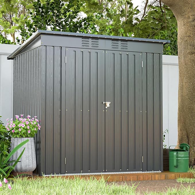 6x4 FT Outdoor Storage Shed,Metal Heavy-Duty Tool Shed with Hinged Door and Padlock,Waterproof Garden Shed W/Vents,All Weather,Foldable House for Garden Backyard,Lawn,Black
