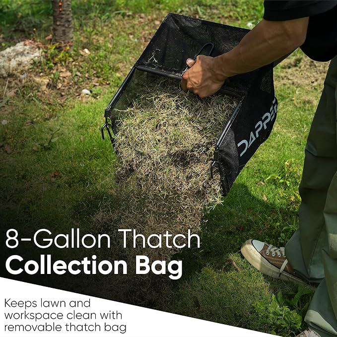13-Inch 2-in-1 Electric Dethatcher and Scarifier Lawn Dethatcher with 8-Gallon Removable Thatch Collection Bag, 4-Position Depth Adjustment, 12 Amp, Quick-Fold, Keeps Lawn Healthy