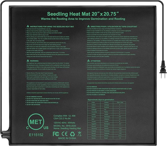 Bestio Waterproof Seedling Heat Mat, 20×20.75 in Heat Mats for Seed Starting, MET Certified Seed Mat, Suitable for Indoor Gardening, Germination