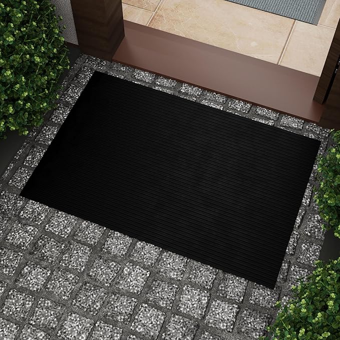 Ottomanson Easy Clean, Waterproof Non-Slip 2x3 Indoor/Outdoor Rubber Doormat, 20" x 39", Black