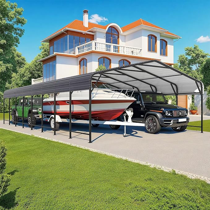 Polar Aurora 20x40 FT Metal Carport with Heavy Duty Carport Canopy, Car Port with Reinforced Base and Upgraded Support Framework, Car Garage Shelter for 2 Car, Boats and Truck