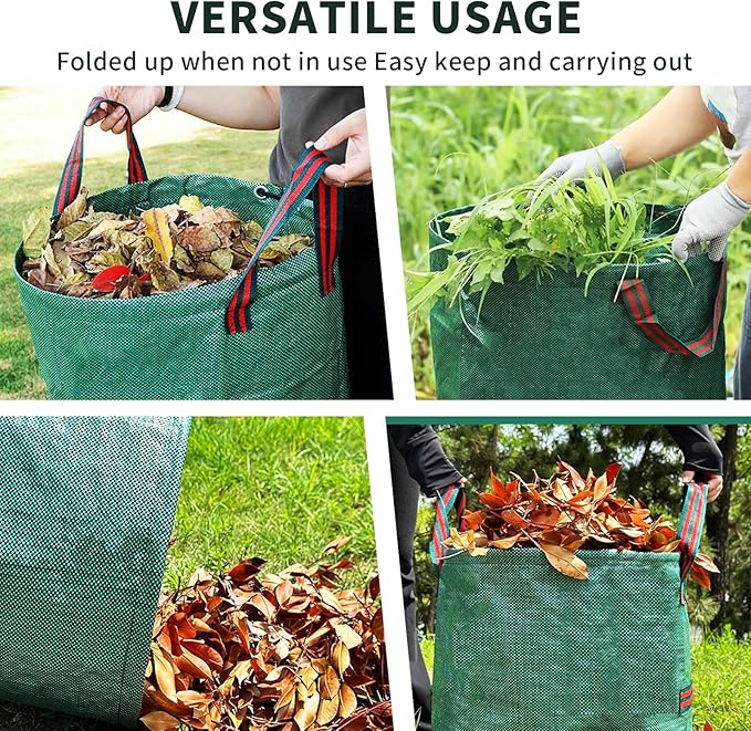 2 Pack Yard Waste Bags 53 Gallon Lawn and Leaf Bags, Reusable Heavy Duty Garden Bags for Collecting Leaves, Waste Container for Clean Up Outdoor Debris Leaves Grass Clippings