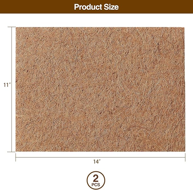 MAXPACE Natural Coconut Coir Liner Sheets - 14x11inch 2 Pcs Coco Fiber for Plant, Planter, Window Basket, Garden Decoration, and Pet Reptile Carpet or Mat