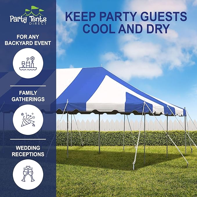 Party Tents Direct 20'x40' Weekender Canopy Pole Tent - Easy Up Canopy Tent with 160 Person Capacity - Outdoor Canopies for Parties, Weddings, & Events (Blue/White Top)