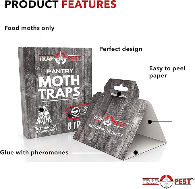 12 Pack Pantry Moth Traps - Safe and Effective for Food and Cupboard - Glue Traps with Pheromones for Pantry Moths