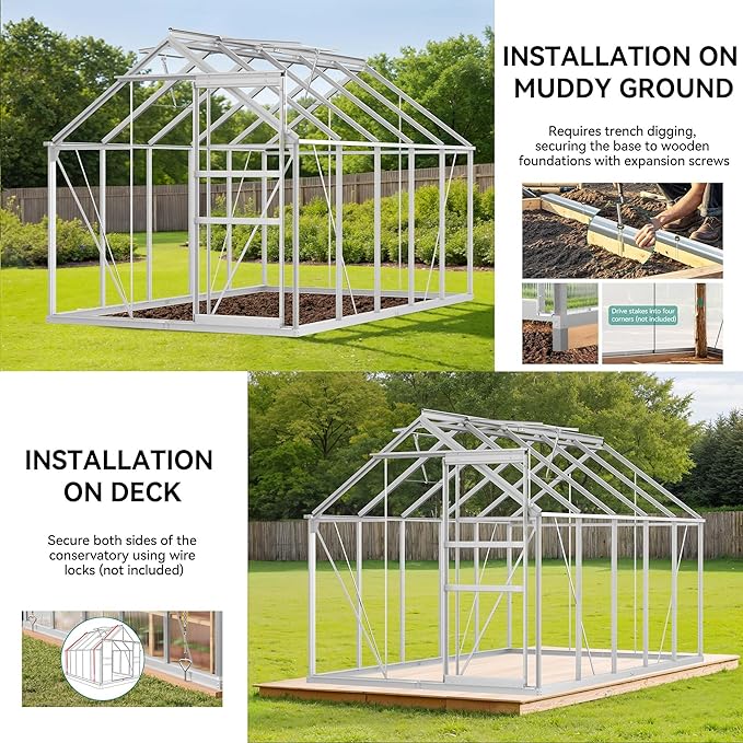 YITAHOME 10x6FT Polycarbonate Greenhouse Heavy Duty Green Houses Outdoor Aluminum Greenhouses w/ Sliding Doors Vent Window Walk-in Greenhouse for Garden Backyard, Matte Black