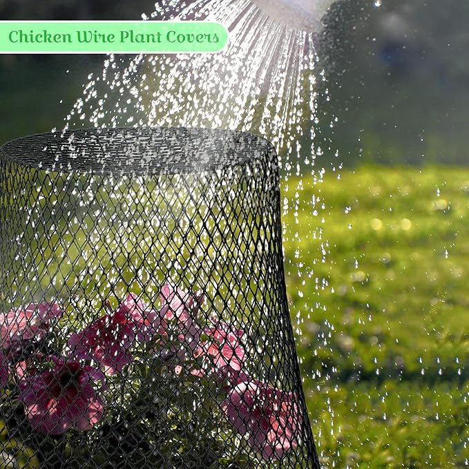 Therwen 15 Pcs Large Chicken Wire Cloche Plant Protector Cover 11x12 Inch Metal Garden Cloche Dome for Plants Wire Protection Basket with Garden Stakes Plant Cages from Animals (Black)