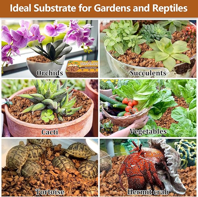 Legigo 10 Pack Coco Husk Chips- 11 LB 100% Organic Coconut Coir Chips Brick Potting Soil Mix with Low EC & PH Balance, Compressed Coconut Substrate Coco Chips Mulch Medium for Garden, Flowers, Plants