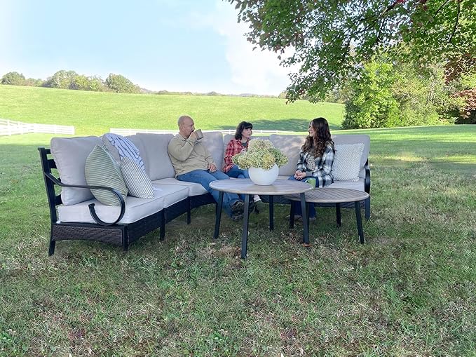 Sophia & William Half-Moon Patio Furniture Set, Curved Outdoor Sofa for 6 with Coffee Table, Rattan Sectional Sofa Outdoor Conversation Sets,Beige