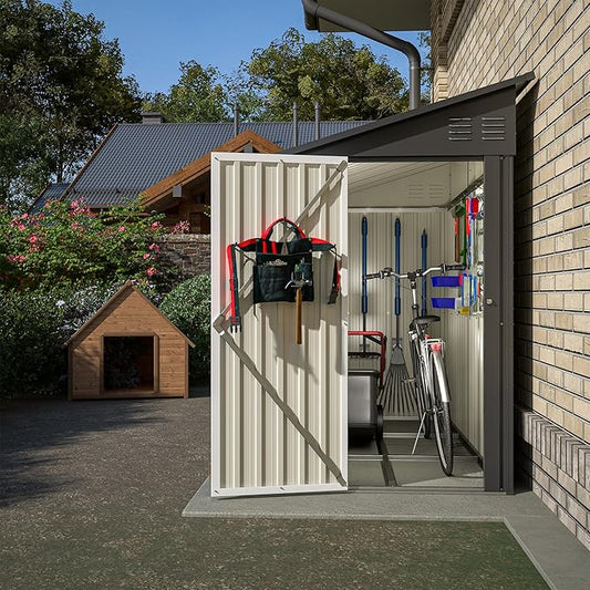 4×8 FT Outdoor Metal Storage Shed,Heavy-Duty Lean to Storage Shed with Floor Base,Garden Tool Metal Storage House W/Lockable Door and 2 Air Vents,Weather Resistant,for Backyard,Patio,Lawn,Black