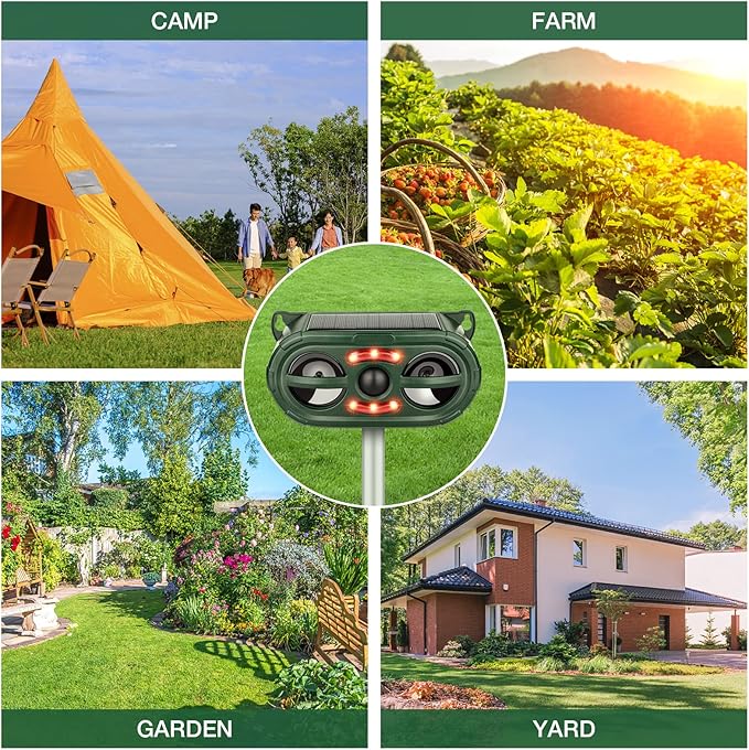 Ultrasonic Animal Repeller,Solar Pest Animal Repellent Outdoor,Squirrel Repellent,Animal Deter Devices Outdoor,Cat Repeller with Motion Sensor & Flashing Light for Yard Garden