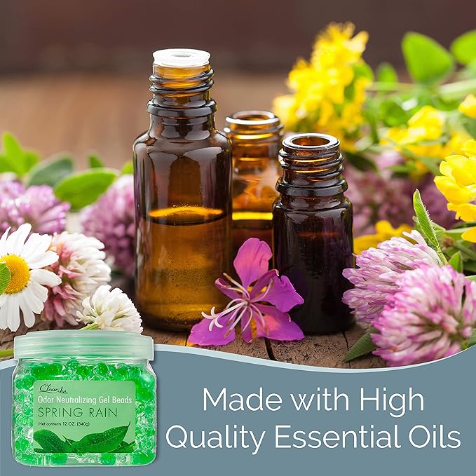 Clear Air Odor Eliminator Gel Beads - 12 oz, Pack of 2 - Air Freshener Made with Essential Oils - Eliminates Odors in Bathrooms, Cars, Boats, RVs & Pet Areas - Spring Rain Scent