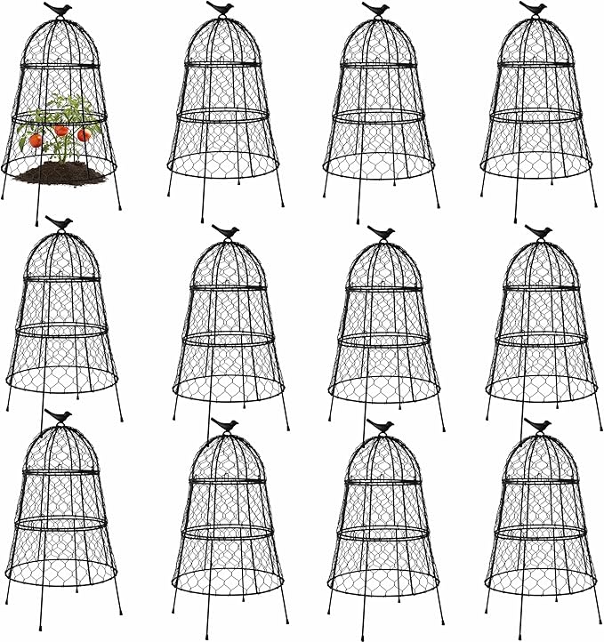 Pack of 12 Heavy-Duty Chicken Wire Plant Cloches – Rustproof Garden Protectors and Plant Cages for Vegetables and Flowers – Safeguard Plants from Deer and Critters – 20” x 12”