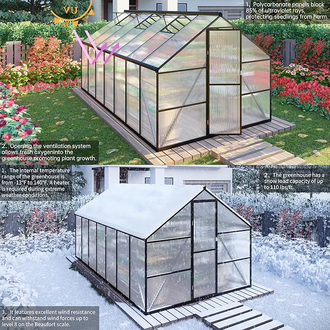 8x8 FT Greenhouse for Outdoors,Green House for Outside,Dark Gray