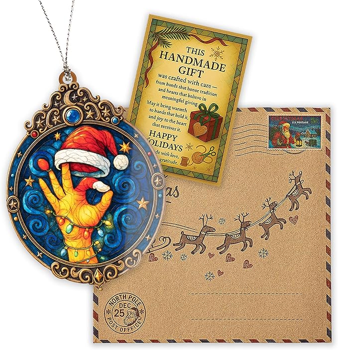 Funny Santa Hand OK Sign Ornament – funny ornament – christmas decor – gag gifts – santa ornament – Suncatcher effect window hanging – Car Hanging