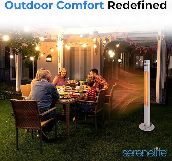 SereneLife Infrared Patio Heater, Electric Patio Heater for Indoor/Outdoor Use, Portable Table Heater with Remote Control, 1500 W, for Restaurant, Patio, Backyard, Garage, Decks (Silver)