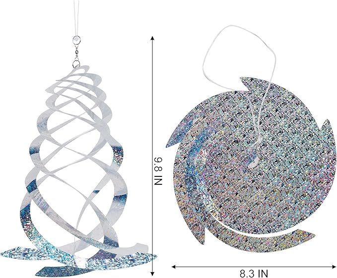 Hausse 6 Pack Bird Repellent Spiral Reflectors Silver Mylar Spinner, Hanging Reflective Bird Deterrent Device, Garden Decorative Scare Birds Away, Like Woodpeckers, Pigeons and Geese