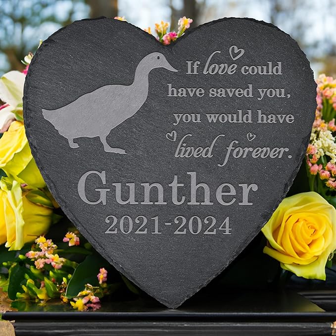 Duck Memorial Stone - Duck Garden Statue - Duck Memorial Gifts - Duck Tombstone - Duck Loss Gift - Loss of Pet Duck - Heart