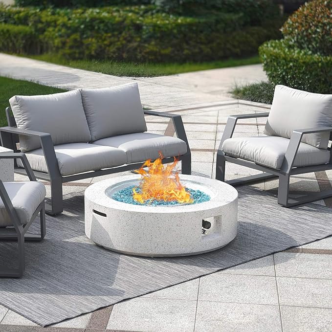 NAGA HABNA 41 Inch Propane Fire Pit Table, Rectangle Outdoor Fire Table w Blue Fire Glass (50,000 BTU), Gas Fire Pit w Waterproof Cover for Garden, Pool, Backyard