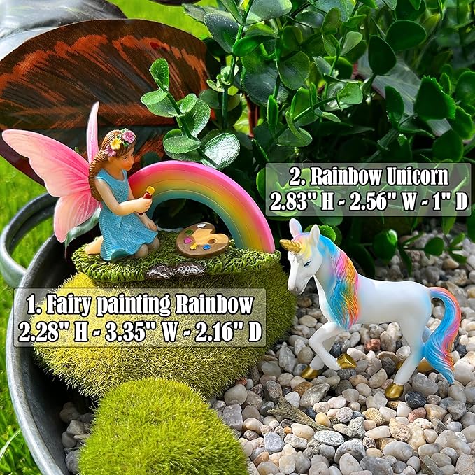 Mood Lab Fairy Garden - Unicorn Rainbow Set of 2 pcs - Miniature Figurines & Accessories Kit